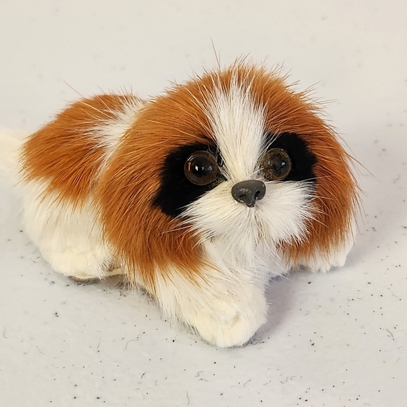 Adorable Real Fur Realistic Dog Figurine Figure Shih Tzu Pekingese Collectible - Picture 1 of 7